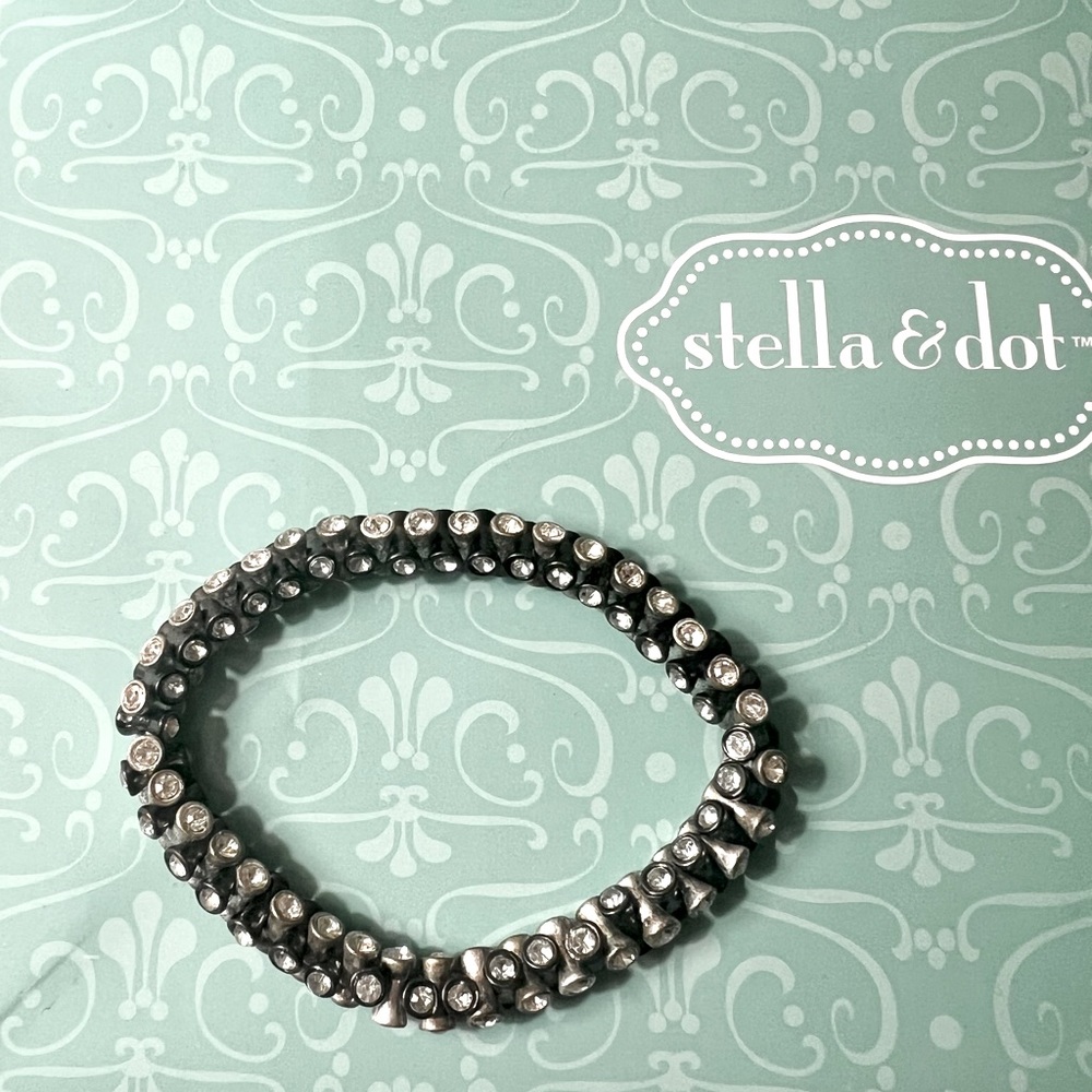 Stella & Dot Silver and Gun Metal Stretch Bracelet